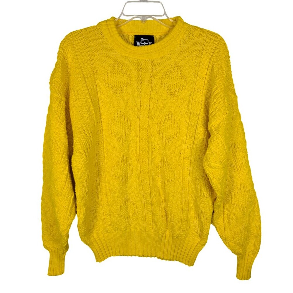 Vintage Woolrich Womens Crewneck Aran Cable Knit Sweater Size M Yellow USA Made